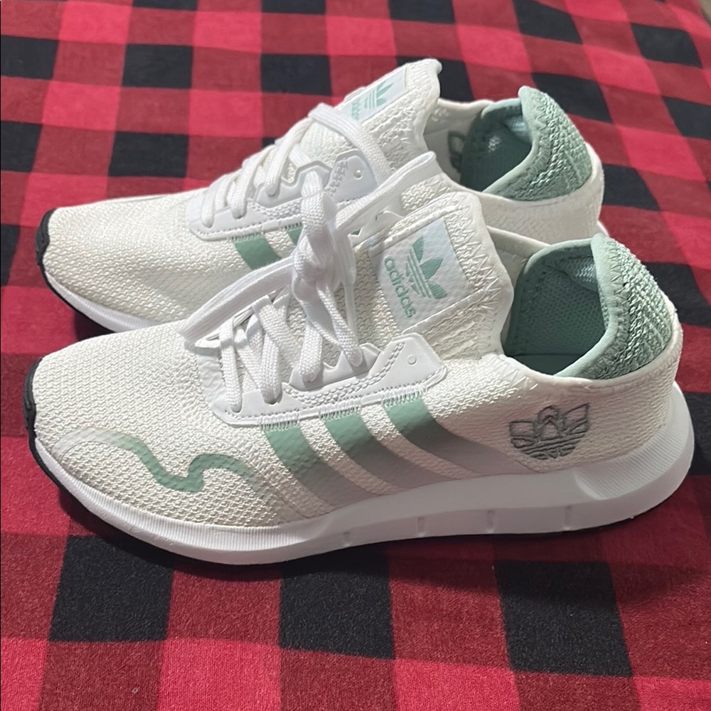 Adidas White and Light Green Running Shoes